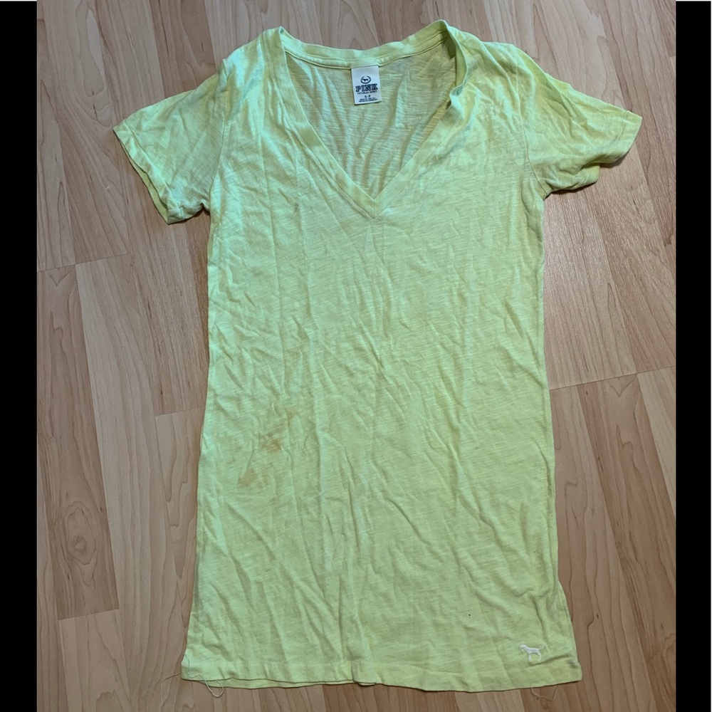 Victoria Secret PINK Neon v neck shirt size small
